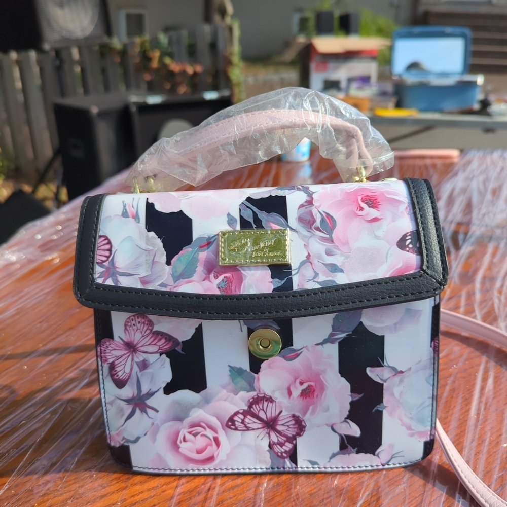 Luv Betsey Black and Pink Floral Mini Bag